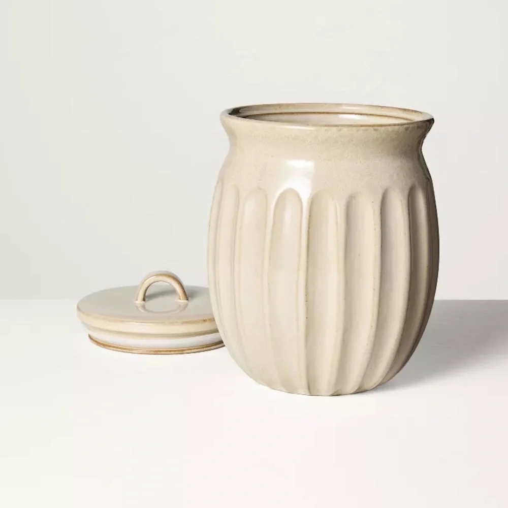 128oz Fluted Stoneware Countertop Canister Tan - Hearth & Hand™ with Magnolia